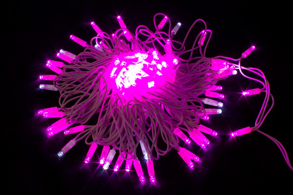 Светодиодная нить с мерцающим диодом 10 м., 220V, 100 розовых LED ламп, белый каучук, соединяемая, Winner Light (P.01.7w.100+) 
