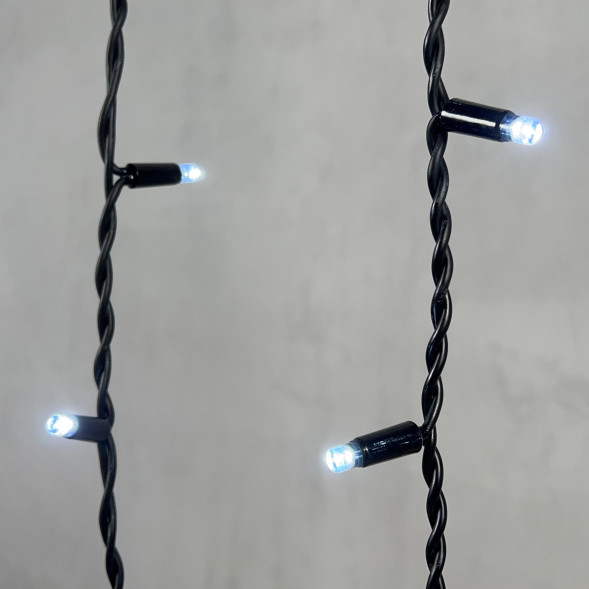 Светодиодная бахрома с колпачком 3,2*0,9 м., 168 белых LED ламп, мерцание, каучуковый черный провод, LTC (LL168BLW-1-2W) 