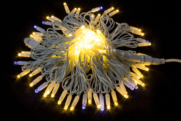 Светодиодная нить с мерцающим диодом 10 м., 220V, 100 теплых белых LED ламп, белый каучук, соединяемая, Winner Light (ww.01.7w.100+) 
