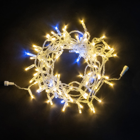 Светодиодная гирлянда с колпачком 100 теплых белых LED ламп 10 м., мерцание, 24В., прозрачный провод ПВХ, IP65, LTC (PST100BLWCAP-10-1WW) 