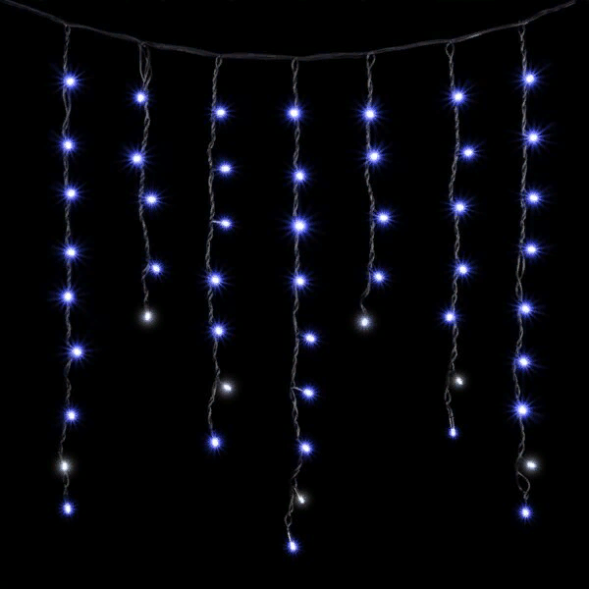 Светодиодная бахрома с колпачком 3,2*0,9 м., 168 синих LED ламп, мерцание, каучуковый черный провод, LTC (LL168BLW-1-2B) 