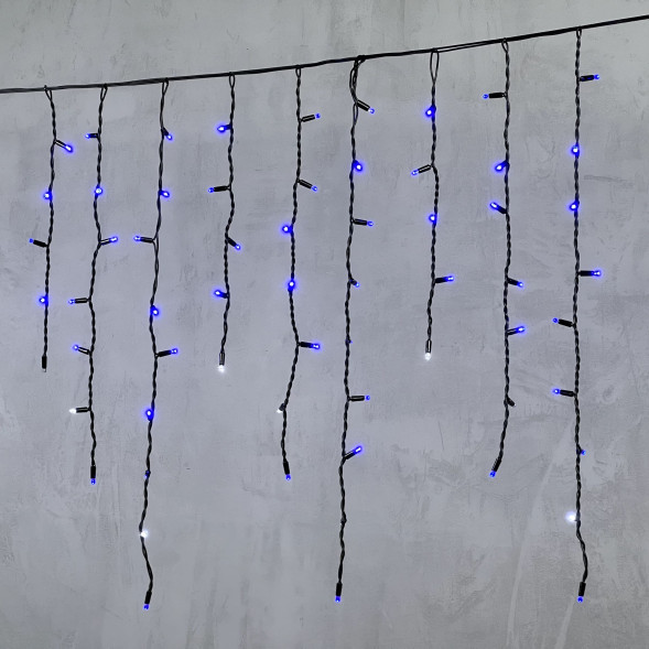 Светодиодная бахрома с колпачком 3,2*0,9 м., 168 синих LED ламп, мерцание, каучуковый черный провод, LTC (LL168BLW-1-2B) 