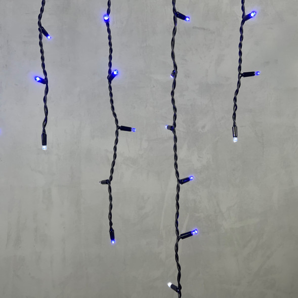 Светодиодная бахрома с колпачком 3,2*0,9 м., 168 синих LED ламп, мерцание, каучуковый черный провод, LTC (LL168BLW-1-2B) 