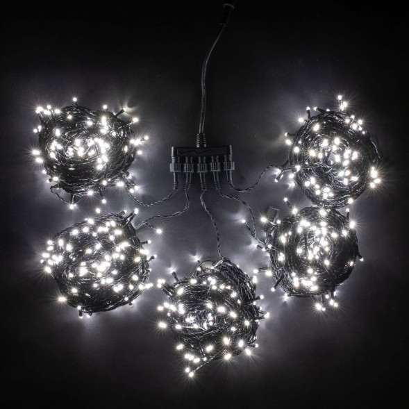 Комплект гирлянд для деревьев 5 лучей по 20 м., 24V., 900 холодных белых LED ламп, черный силикон, Beauty Led (KFT900-2W11-1W) 
