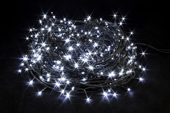 Светодиодная нить с мерцающим диодом 40 м., 24V, 400 холодных белых LED ламп, черный провод ПВХ, соединяемая, Winner Light (w.01.6B.400+24v) 