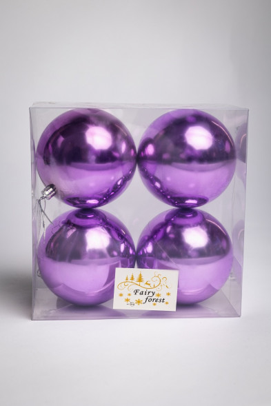 Набор пластиковых шаров Глория 100 мм., лиловый глянцевый, 4 шт., ЕлкиТорг (150431) оптом