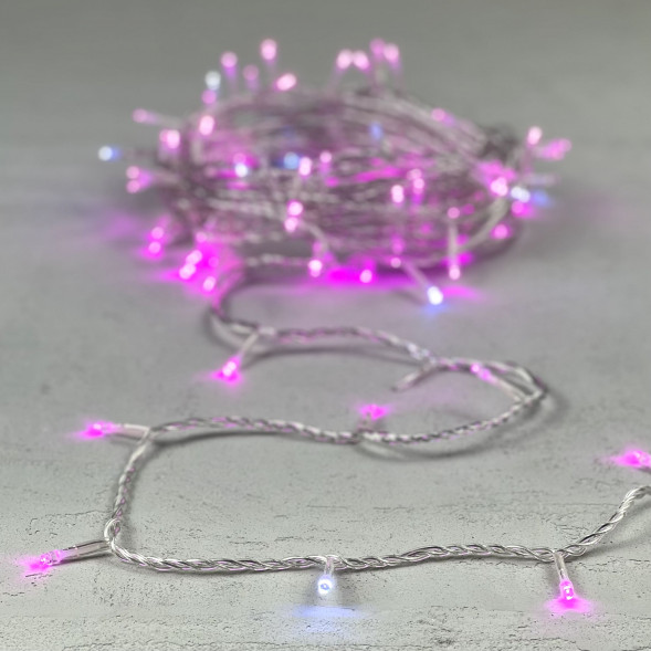 Светодиодная нить 100 розовых LED ламп с мерцанием, 10 м., 24В., прозрачный провод ПВХ, Beauty Led (PST100BLW-10-1P) 