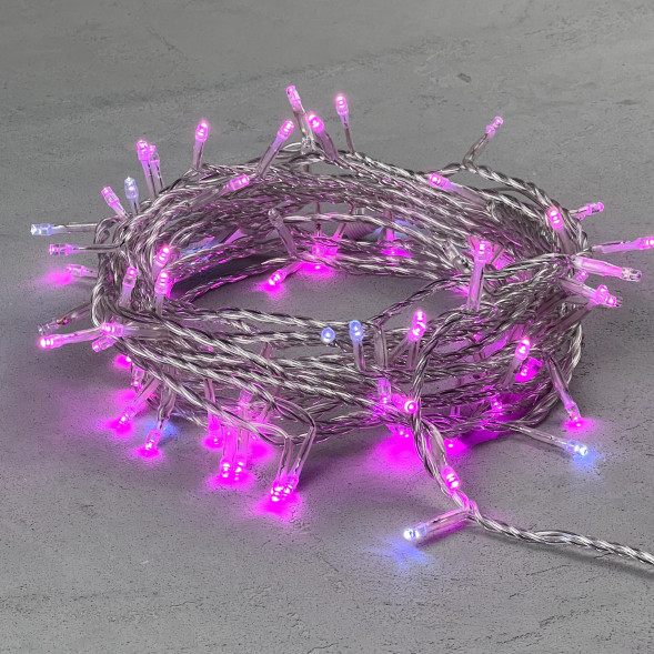 Светодиодная нить 100 розовых LED ламп с мерцанием, 10 м., 24В., прозрачный провод ПВХ, Beauty Led (PST100BLW-10-1P) 