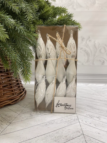 Набор винтажных сосулек  Саламандра 15 см., белый,  пластик, 12 шт., Christmas DeLuxe (89291) 