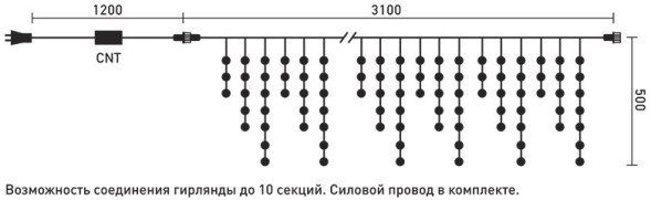 Светодиодная бахрома 3,1*0,5 м., 150 желтых LED ламп, прозрачный провод ПВХ, LTC (PIL150-10-2Y) 