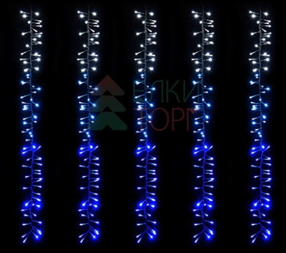 Светодиодная бахрома с эффектом бегущий огонь 2*1м., 24V, 320 LED ламп бело - синего цвета, прозрачный провод, Beauty Led (ESI320-SH10-1WB) 
