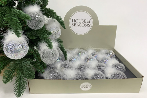Набор стеклянных шаров Ледяной дождь 70 мм., 18 шт., белый, Christmas DeLuxe (86797) 