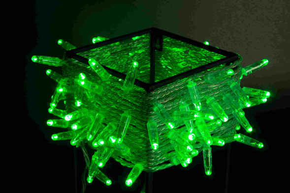 Светодиодная нить 100 зеленых LED ламп, 10 м., 24В, статика, прозрачный провод ПВХ, Teamprof (TPF-S10C-24V-CT/G) 