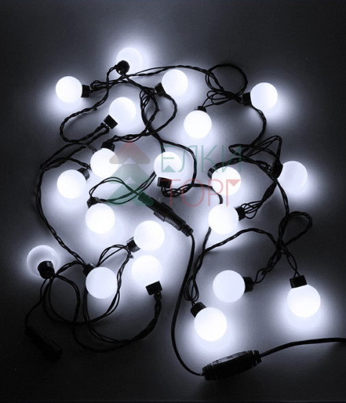 Светодиодная гирлянда шарики Fiesta, 5 м., 20 белых LED ламп 40 мм, 220V, черный ПВХ, Beauty Led (HB20-11-2W) 