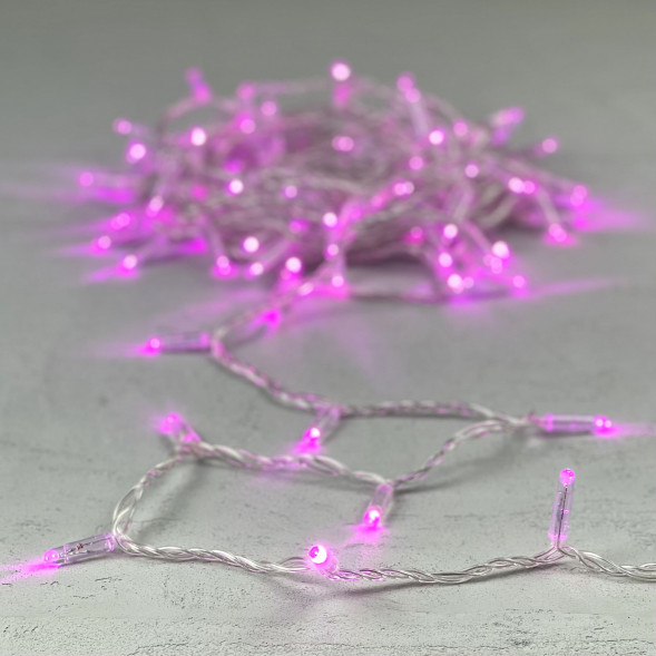 Светодиодная гирлянда с колпачком 100 розовых LED ламп 10 м., 24В., прозрачный провод ПВХ, IP65, Beauty Led (PST100CAP-10-1P) 