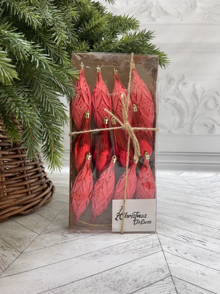 Набор винтажных сосулек  Саламандра 15 см., красный,  пластик, 12 шт., Christmas DeLuxe (89290) 