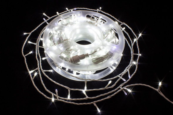 Светодиодная нить с мерцающим диодом 40 м., 220V, 400 холодных белых LED ламп, белый провод ПВХ, соединяемая, Winner Light (w.01.6w.400+) 