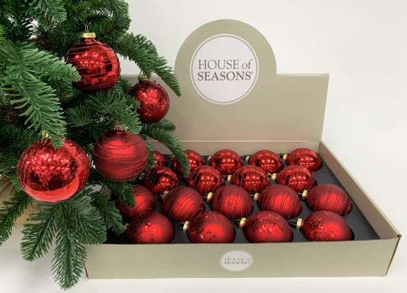 Набор стеклянных шаров Грааль 70 мм., 18 шт., красный, Christmas DeLuxe (14751) 