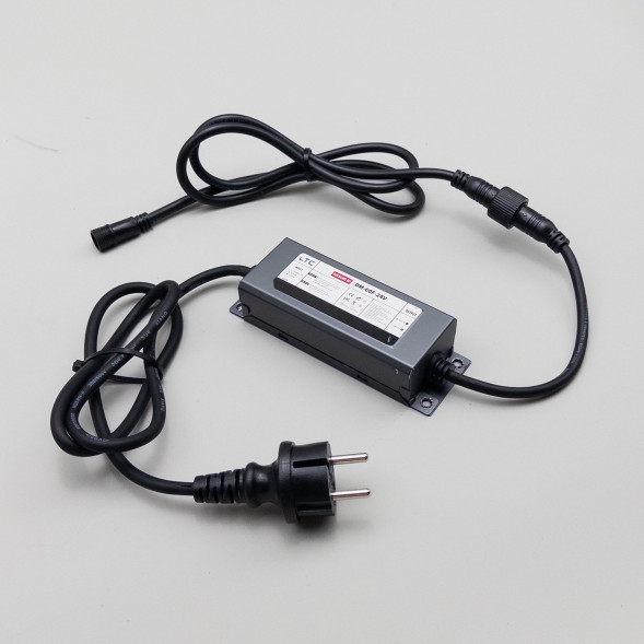 Блок питания электронный 60W. для нитей 24В., до 1000 LED, провод черный Каучук, IP65, LTC (DM-60F-24V) 