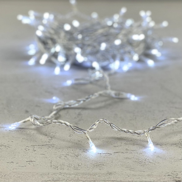 Светодиодная нить 100 холодных белых LED ламп, 10 м., 24В., прозрачный провод ПВХ, LTC (PST100-10-1W) 