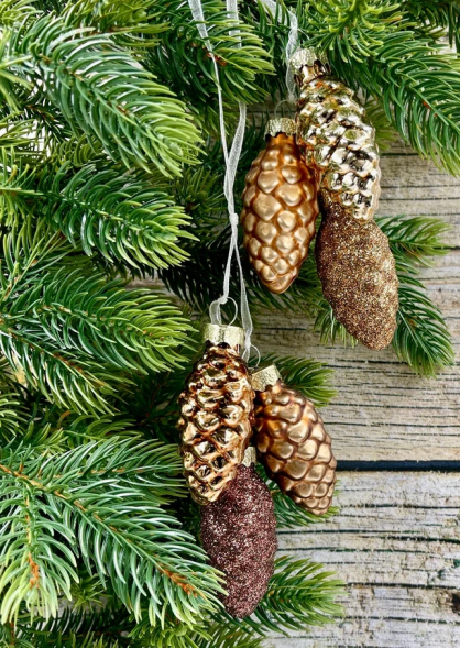 Набор стеклянных украшений Гроздь Шишек, 3 шт., 6 см., бронза, Christmas DeLuxe (89881) 