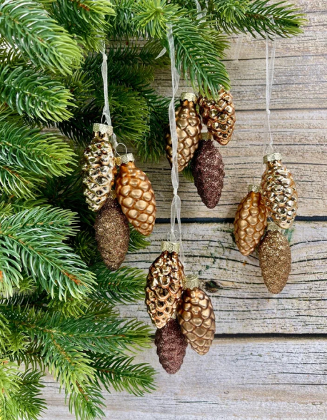 Набор стеклянных украшений Гроздь Шишек, 3 шт., 6 см., бронза, Christmas DeLuxe (89881) 