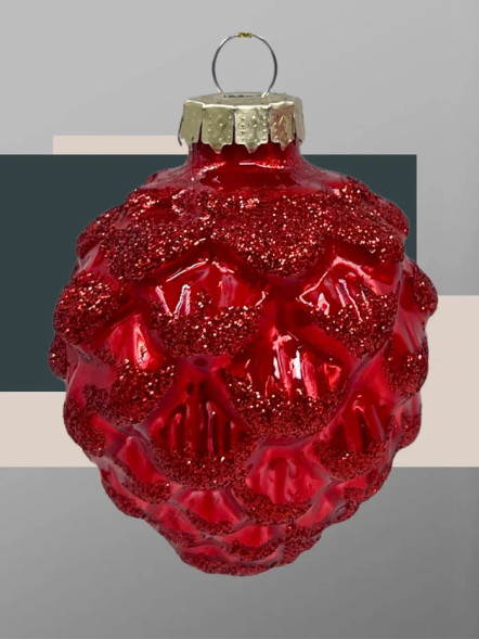 Набор стеклянных украшений Кедровая шишка 70 мм., 12 шт., красный, Christmas DeLuxe (14718) 
