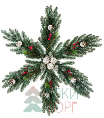 Рождественская снежинка Мечта с шишками и ягодами заснеженная 60 см., ЕлкиТорг (52005) 