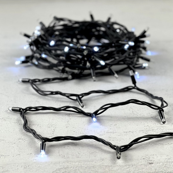 Светодиодная гирлянда Sealed с супер-мерцанием 10 м., 220V ., 75 холодных белых LED ламп, черный каучук, LTC (LL75ABL-1-2W) 