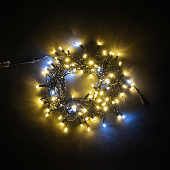 Светодиодная гирлянда с колпачком 100 теплых белых LED ламп 10 м., мерцание, 24В., черный провод ПВХ, IP65, LTC (PST100BLWCAP-11-1WW) 