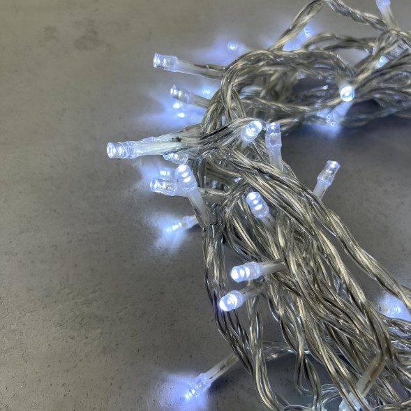 Светодиодная нить 100 холодных белых LED ламп, 10 м., 220-230В., прозрачный провод ПВХ, LTC (PST100-10-2W) 