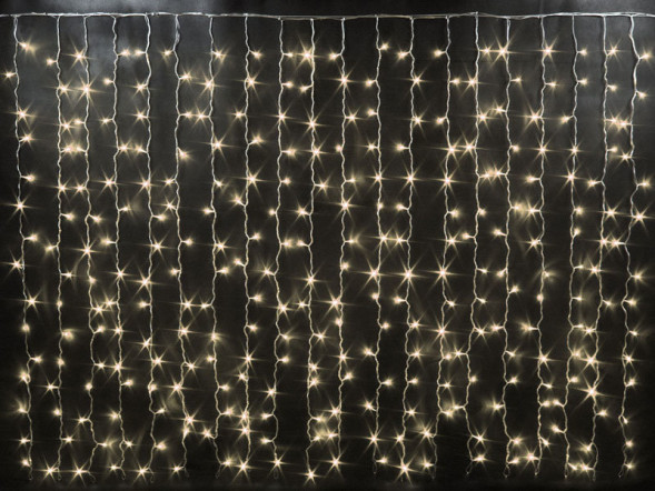Светодиодный облегченный занавес 2*1.5 м., 220V, 300 теплых белых LED ламп, прозрачный ПВХ провод, Rich LED (RL-CS2*1.5-T/WW) 