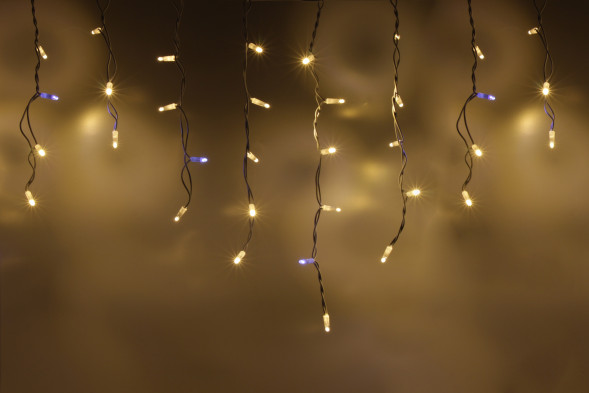 Светодиодная гирлянда бахрома 108 теплых белых LED ламп, 3*0.6 м., 220В, мерцание, белый резиновый провод, Teamprof (TPF-i3*0.6F-RW/WW) 