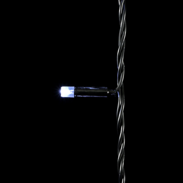  Светодиодная гирлянда с колпачком 100 холодных белых LED ламп 10 м., мерцание, 24В., черный провод ПВХ, IP65, LTC (PST100BLWCAP-11-1W)  