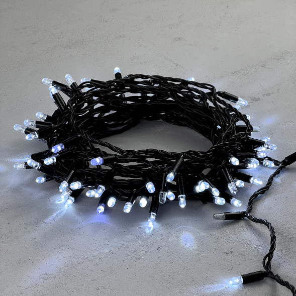  Светодиодная гирлянда с колпачком 100 холодных белых LED ламп 10 м., мерцание, 24В., черный провод ПВХ, IP65, LTC (PST100BLWCAP-11-1W)  