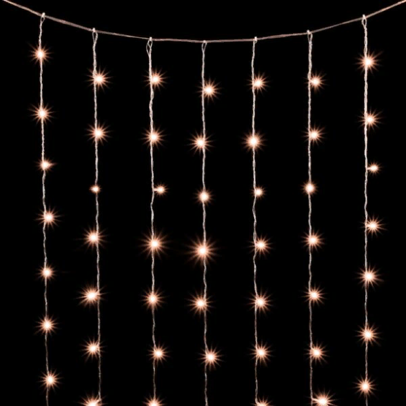 Светодиодный занавес 2*2 м., 400 экстра теплых белых LED ламп, облегченный, прозрачный провод ПВХ, LTC (PCL400NOT-10-2EWW)   