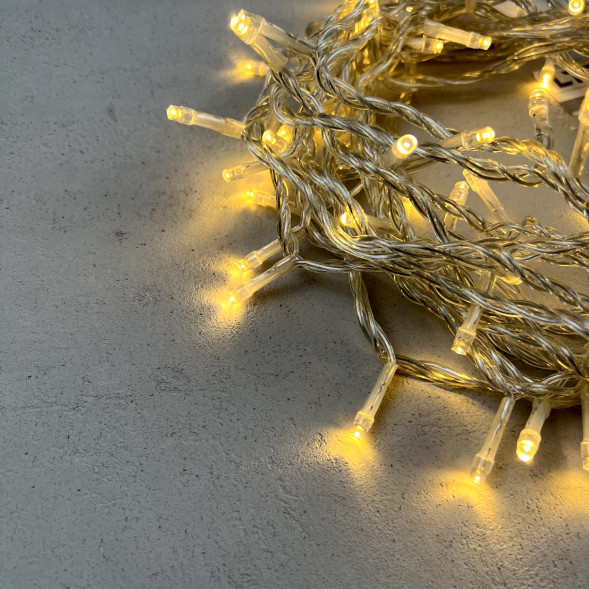Светодиодная нить 100 теплых белых LED ламп, 10 м., 220-230В., прозрачный провод ПВХ, LTC (PST100-10-2WW) 