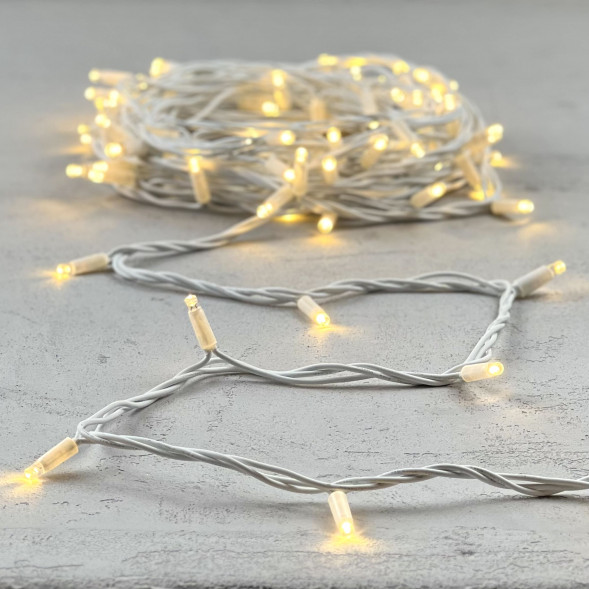 Светодиодная гирлянда с колпачком 75 теплых белых LED ламп 10 м., 24В., белый каучуковый провод, IP65, LTC (LL75-8-1WW) 