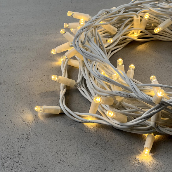 Светодиодная гирлянда с колпачком 75 теплых белых LED ламп 10 м., 24В., белый каучуковый провод, IP65, LTC (LL75-8-1WW) 