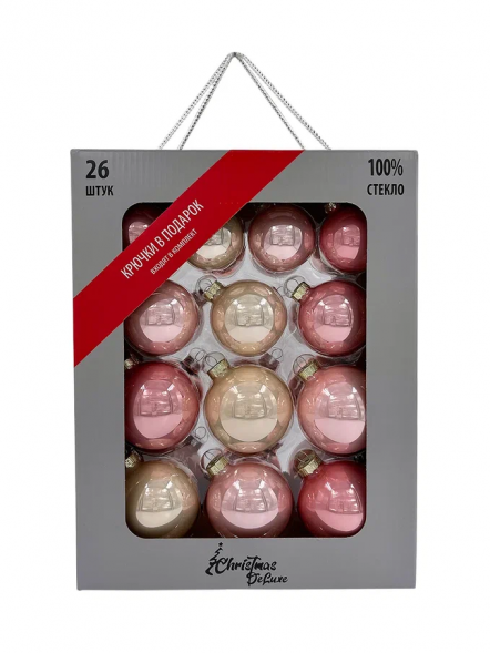Набор стеклянных шаров Розовая дымка 26 шт., Christmas DeLuxe (89578) 