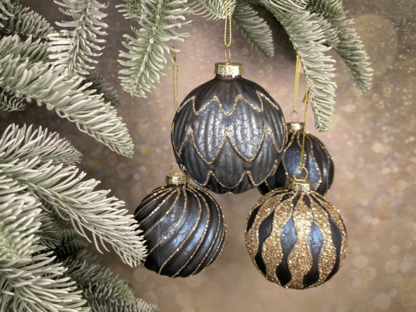 Набор стеклянных шаров Фригат 80 мм., 12 шт., синий, Christmas DeLuxe (85685-87189) 