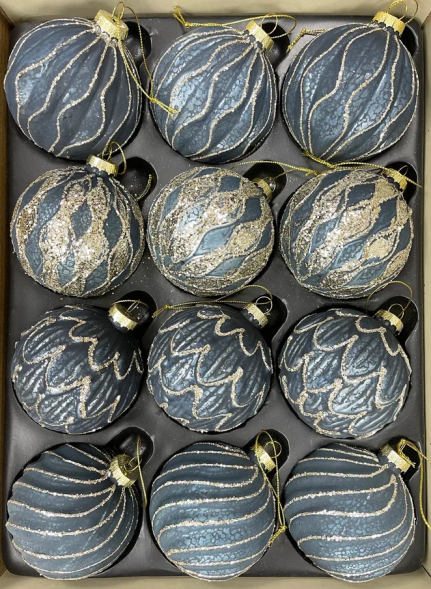 Набор стеклянных шаров Фригат 80 мм., 12 шт., синий, Christmas DeLuxe (85685-87189) 