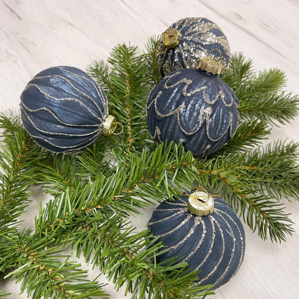 Набор стеклянных шаров Фригат 80 мм., 12 шт., синий, Christmas DeLuxe (85685-87189) 
