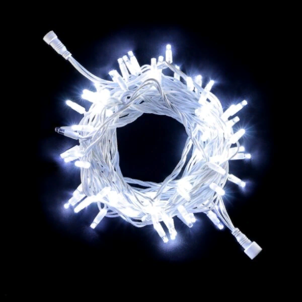 Светодиодная гирлянда с колпачком 75 холодных белых LED ламп 10 м., 24В., белый каучуковый провод, IP65, LTC (LL75-8-1W) 
