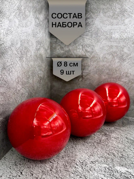 Набор стеклянных шаров Алые паруса 80 мм., 9 шт., Christmas DeLuxe (13879) 