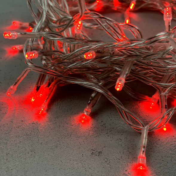 Светодиодная нить 100 красных LED ламп, 10 м., 220-230В., прозрачный провод ПВХ, LTC (PST100-10-2R) 