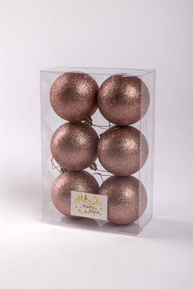 Набор пластиковых шаров Анет 80 мм., пудровый глиттер, 6 шт., ЕлкиТорг (150341) оптом