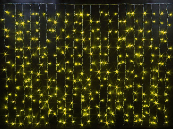 Светодиодный облегченный занавес 2*1.5 м., 220V, 300 желтых LED ламп, прозрачный ПВХ провод, Rich LED (RL-CS2*1.5-T/Y) 