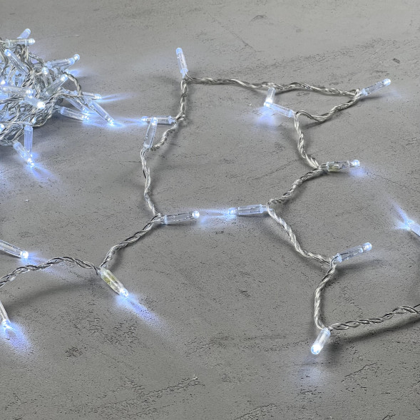 Светодиодная гирлянда с колпачком 100 холодных белых LED ламп 10 м., 24В., прозрачный провод ПВХ, IP65, LTC (PST100CAP-10-1W) 