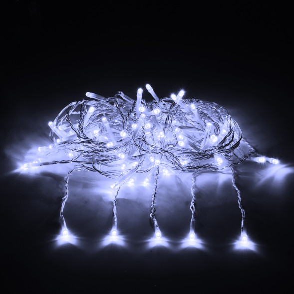 Светодиодный занавес 156 холодных белых LED ламп, 1.5*1.5 м., 220В, 8 режимов, прозрачный провод, Vegas (55078) 
